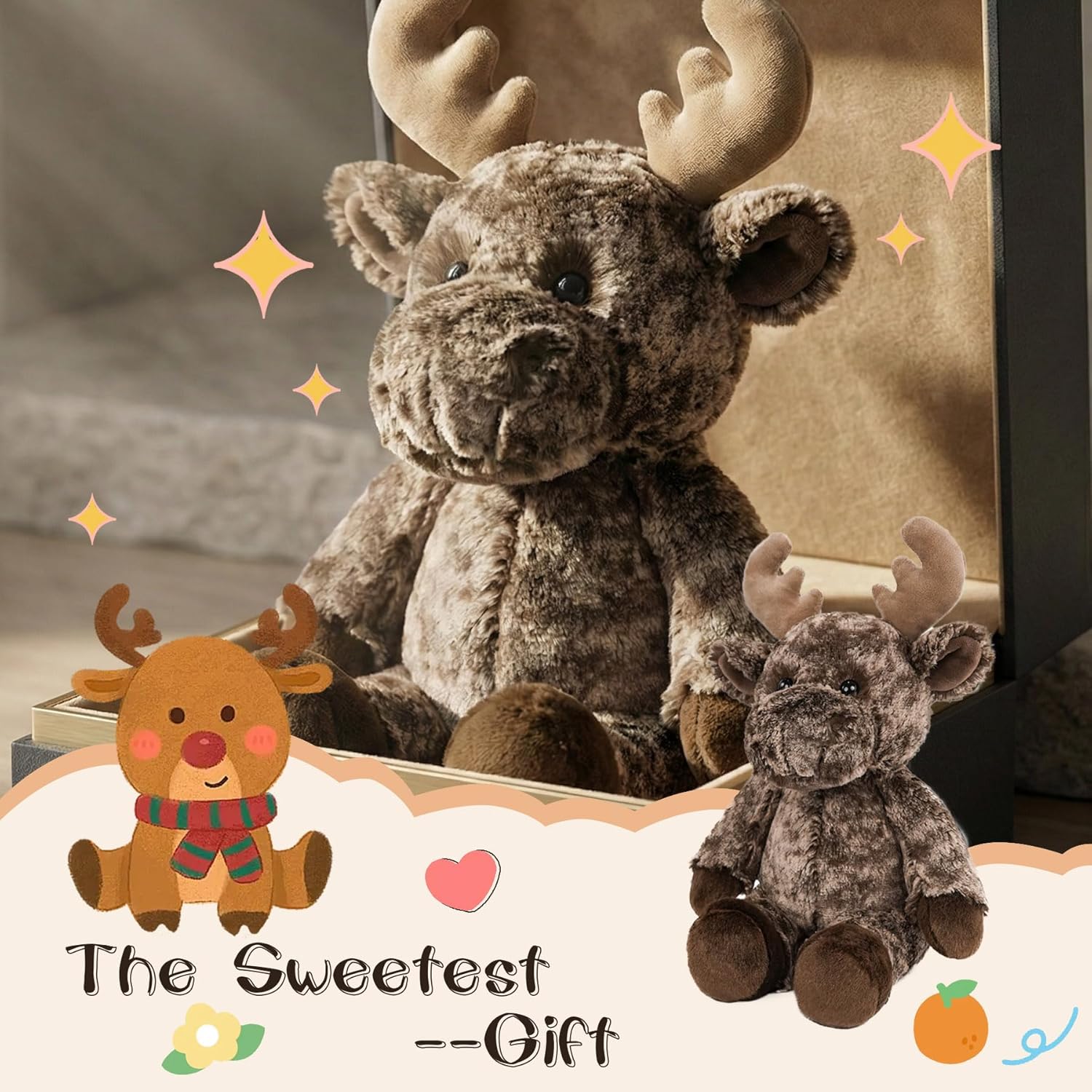 Stuffed Animal Plush Toy Soft Plushie Cuddly Reindeer Cute Plush Toy for Kids Toddlers Boys Girls Birthday Christmas Nursery Decor Party Favors - Image 4