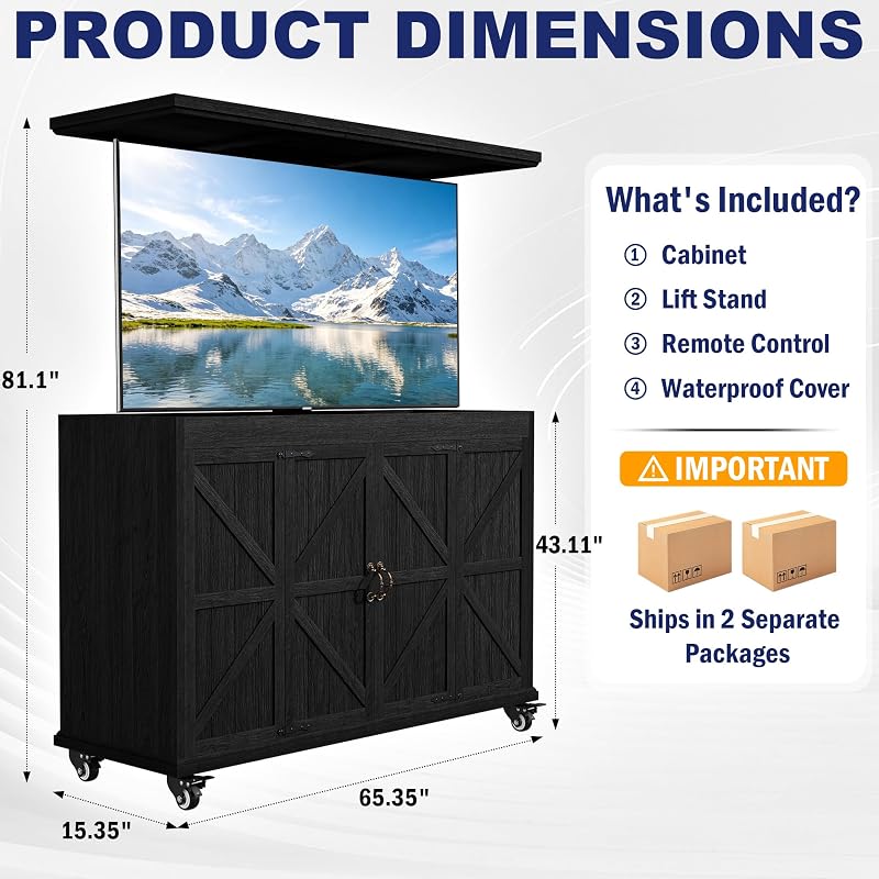 Coperat Solid Wood Indoor/Outdoor TV Lift Cabinet Weatherproof 32-65" TV image 2
