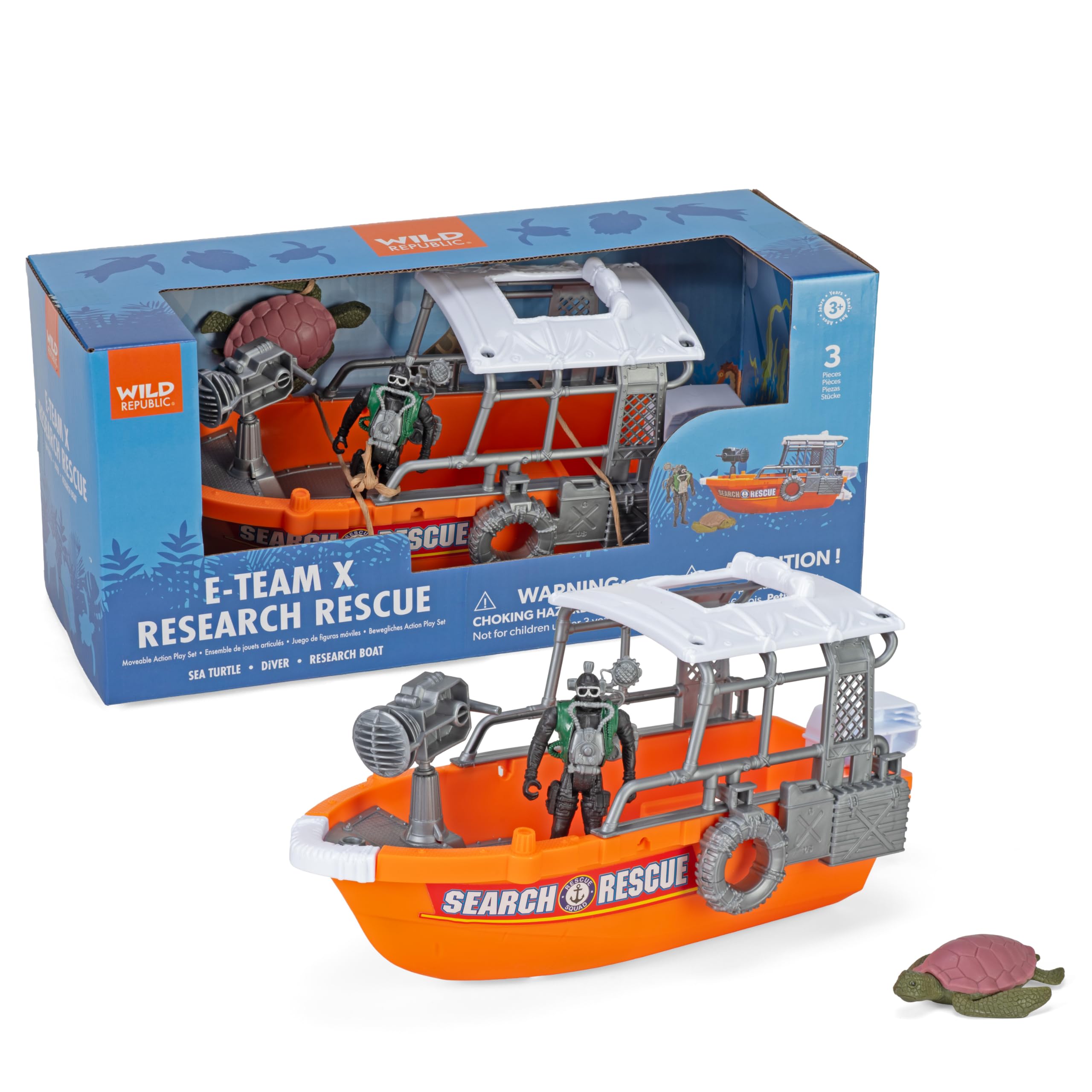 Wild Republic E-Team Research Rescue, Action Figure, Animal, Vehicle, Accessories, Gifts for Kids