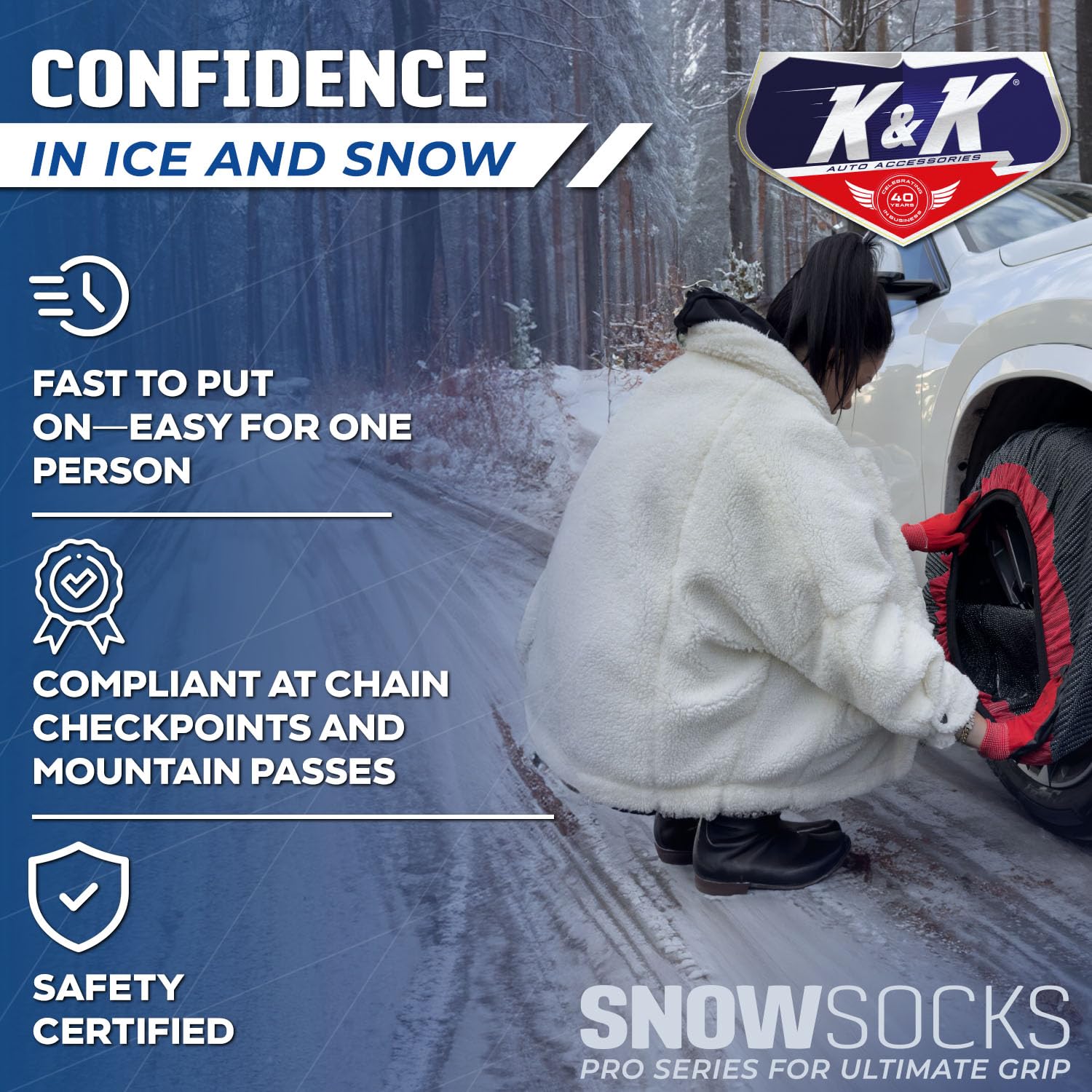 K&K Auto Accessories sneeuwsokken voor banden - Pro-serie voor ultieme grip, een alternatief voor sneeuwkettingen - Auto's, SUV's, vrachtwagens (M K&K Auto Accessories sneeuwsokken voor banden - Pro-serie voor ultieme grip, een alternatief voor sneeuwkettingen - Auto's, SUV's, vrachtwagens (M