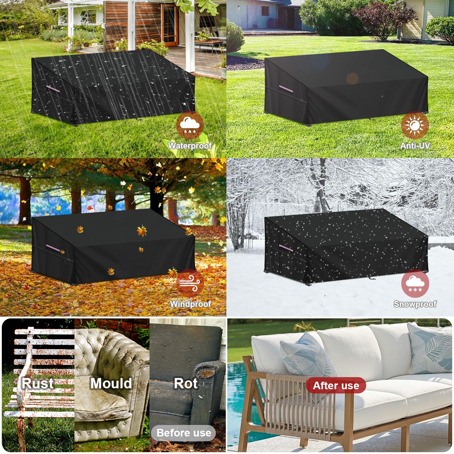 LAMUNI Copertura Divano Esterni 3-4 Posti Copertura Panca da Giardino Telo Copridivano da Esterno Impermeabile Coperture per Panca Esterno 3 Posti Coperture per Divani da Giardino, 208x99x89/61cm