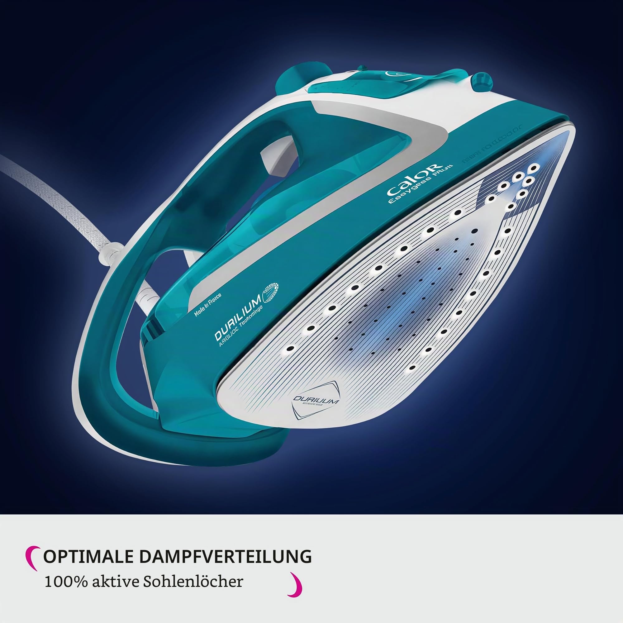 Calor Easygliss Plus Dampfbügeleisen, 2500 W, Dauerdampf 40 g/min, Pressing 195 g/min, Durilium Airglide Bügelsohle, FV5719C0, türkis