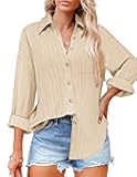 HOTOUCH Womens Button Down Shirts Long Sleeve Dress Shirt Textured Collared Work Blouse Dressy Casual Tops with Pocket