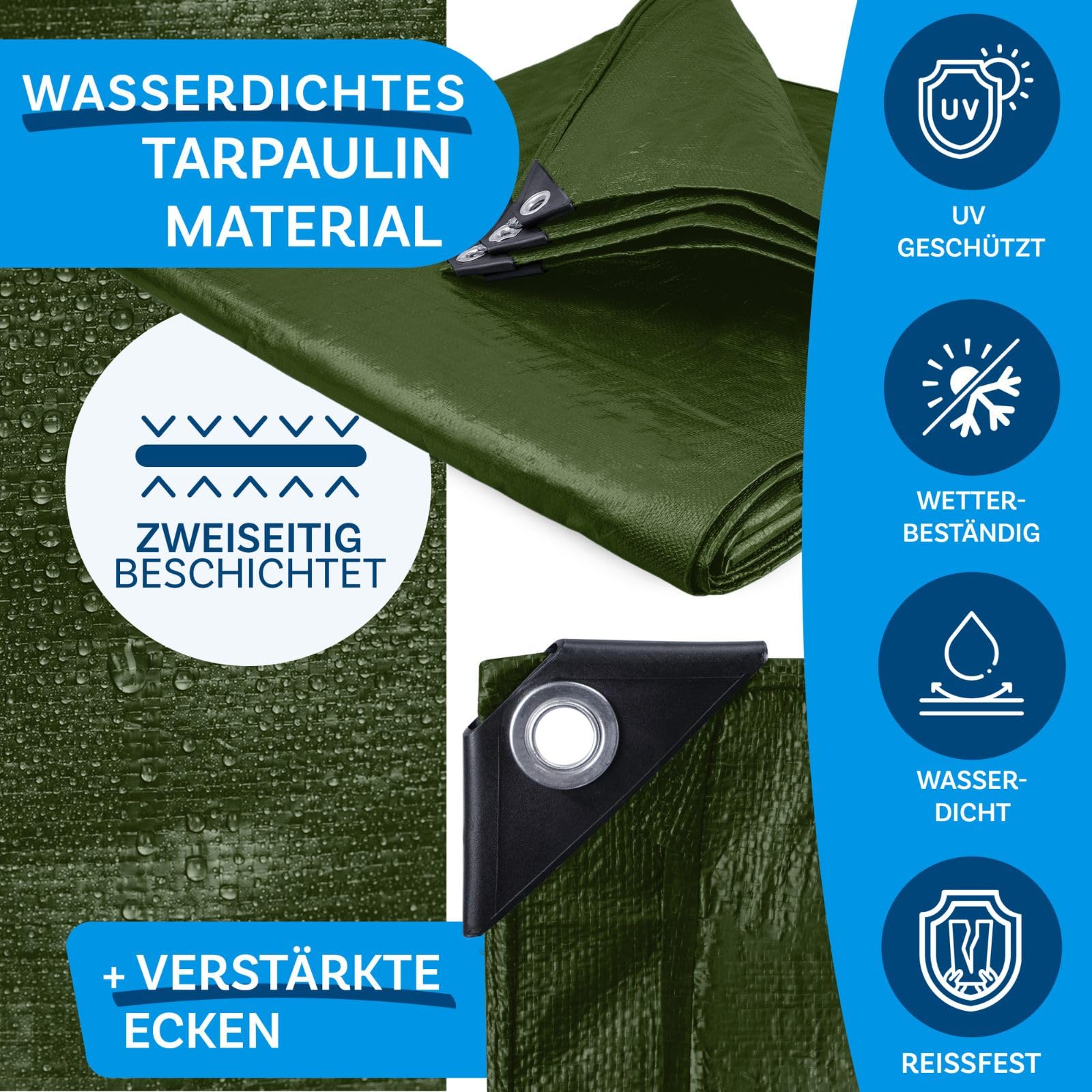 KARAT Telone multiuso 240g/m² impermeabile 10x12m Verde Telone per protezione dalle intemperie - Ideale per l'area del giardino - Stabilizzato ai raggi UV, rivestito su entrambi i lati, impermeabile e