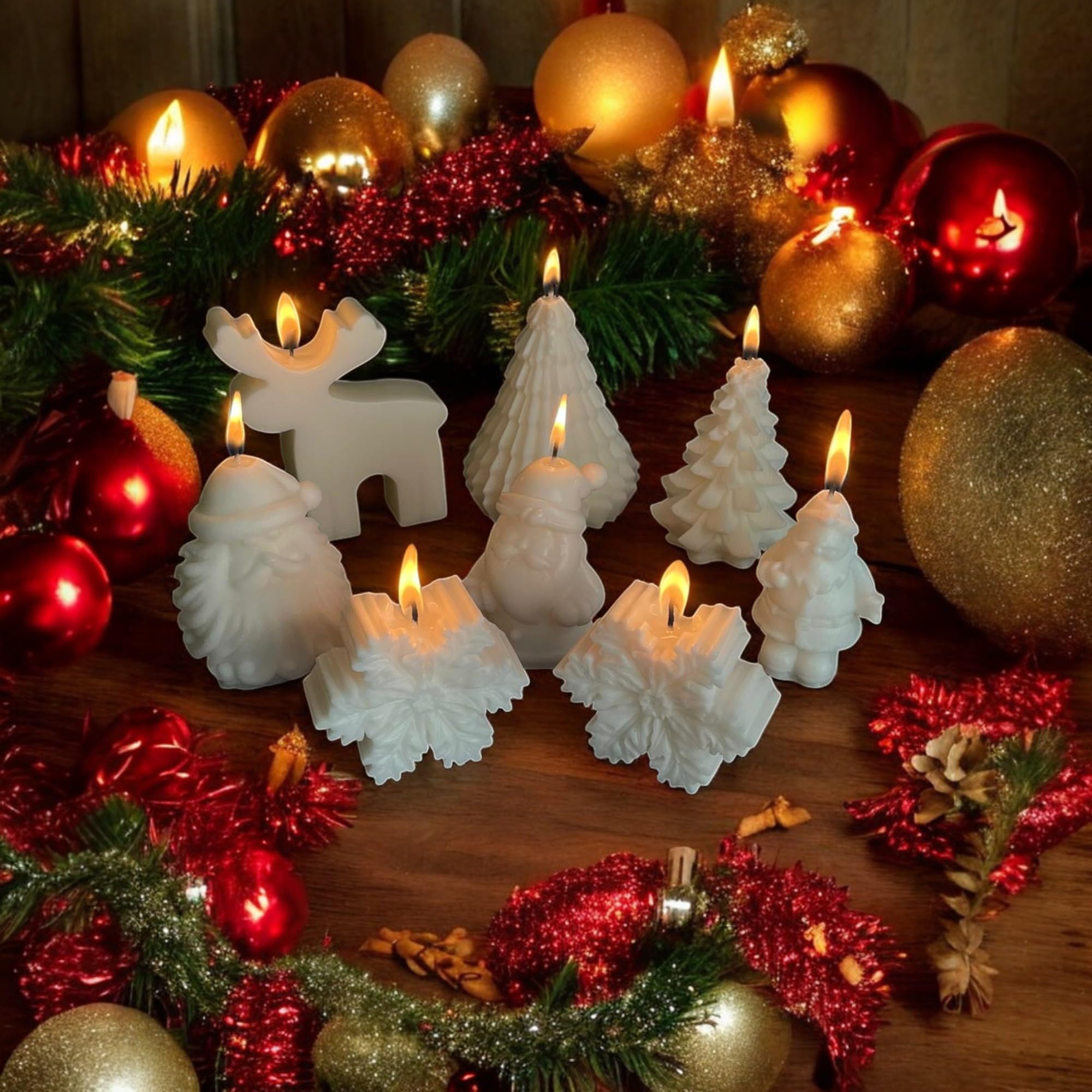 8 Pcs Christmas Tree Shaped Scented Candles - Santa Claus Winter Taper Decor - Bubble Candle for New Year Table Decorations (Christmas Special Set)