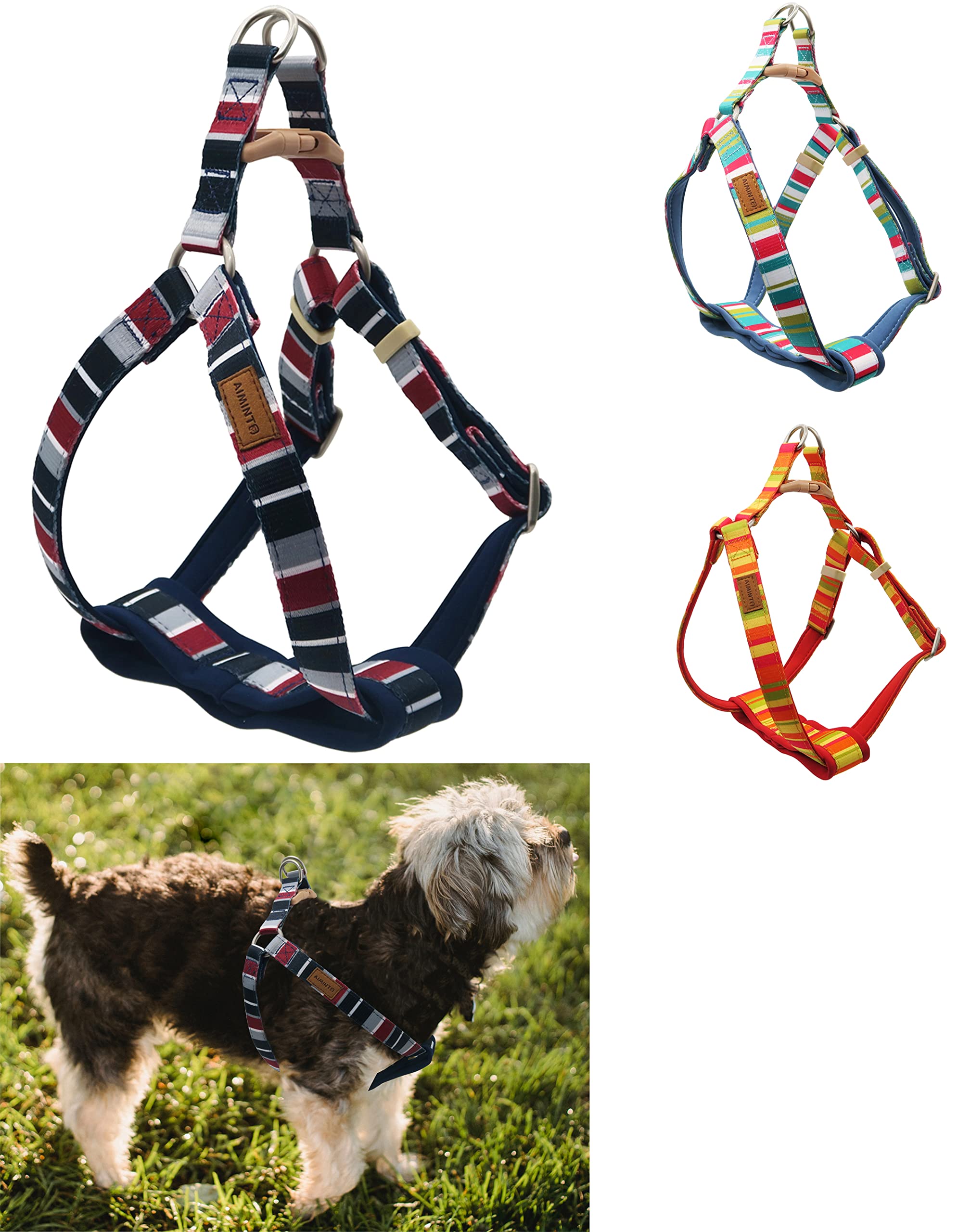 Photo 1 of Aiminto Neoprene Padded Adjustable Dog Halter Harness, Step in, Anti-Choke — Perfect for Walking — Small/Medium/Large Breeds (Rainbow Navy, S-5/8"x13"-18") Rainbow Navy S-5/8"x13"-18"