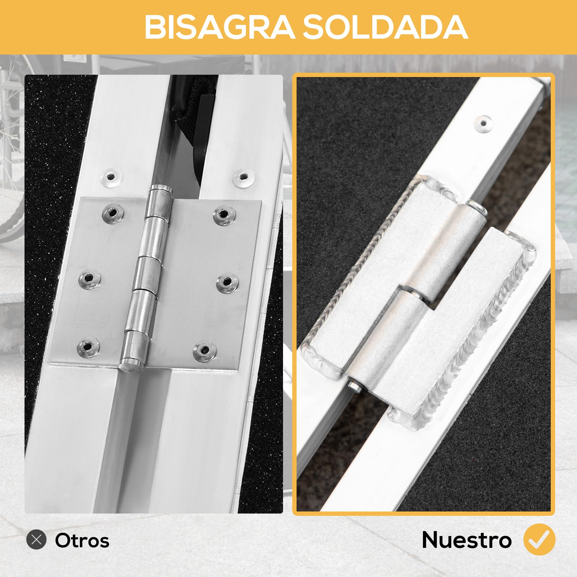HOMCOM Rampa para Sillas de Ruedas Plegable, 122 cm, Carga 270 kg, Rampa Portátil de Aluminio Antideslizante con Bordes de Seguridad y Asa, para Escaleras, Puertas, Discapacitados