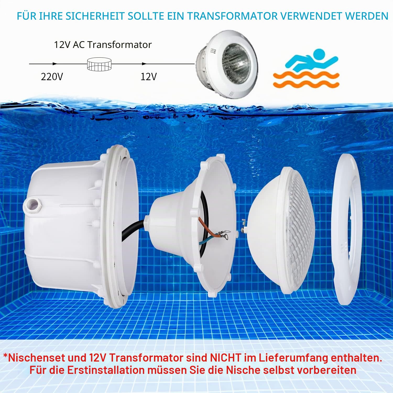 36W RGB Poolbeleuchtung, Par56 Pooscheinwerfer Timing 2/4/6H mit Fernbedienung, LED Pool Lamp IP68 Waterproof, 12V AC/DC | Waterproof LED Pool Lamp mit Fernbedienung,12V AC/DC