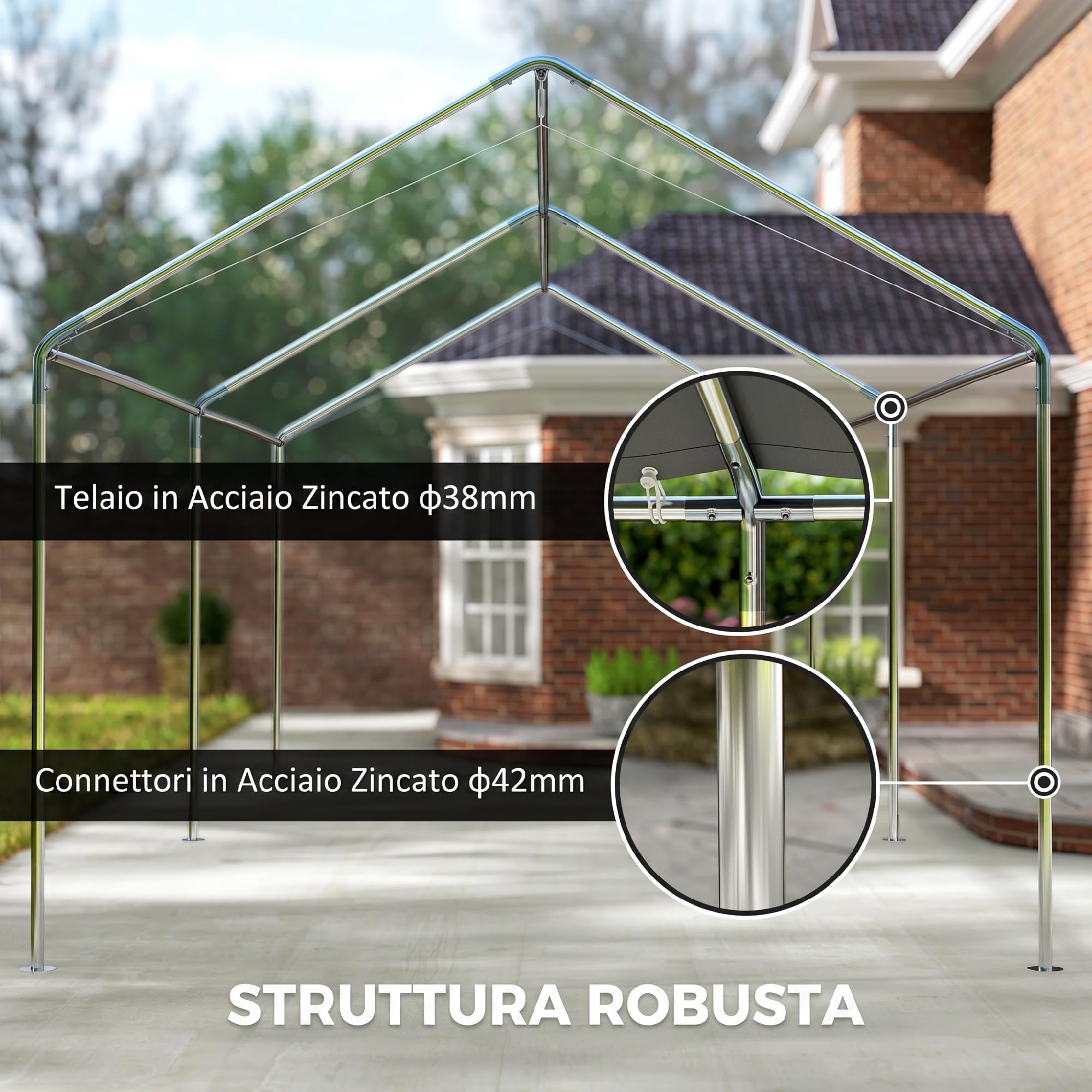 Outsunny Gazebo Copertura per Auto 6x3m Acciaio Zincato Bianco