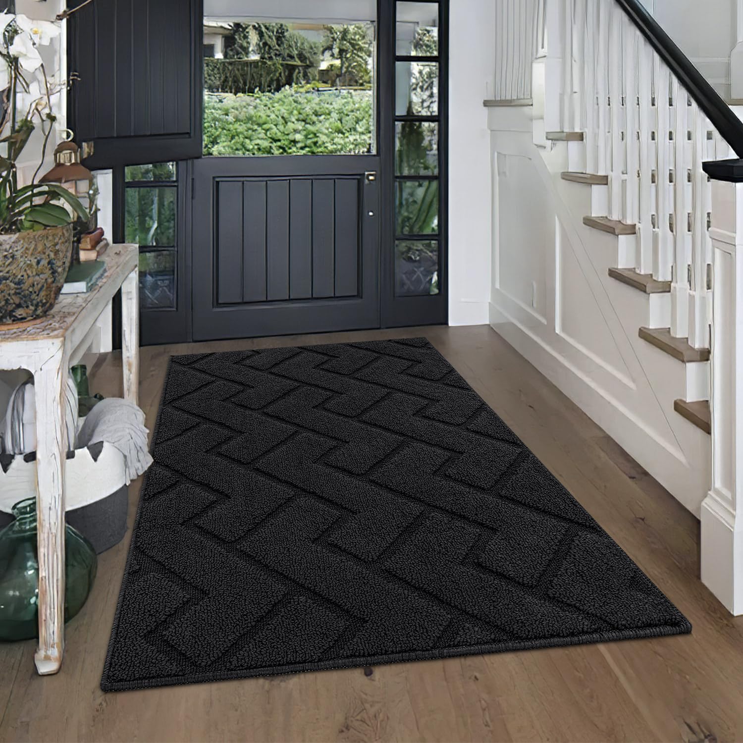 Dirt Trapper Deurmat, Antislip Barrièrematten Voor Binnen En Buiten Super Absorberend Toegangskleed Machinewasbaar Zacht Vloermat Tapijt Bruin Blauw 50 X 80 Cm