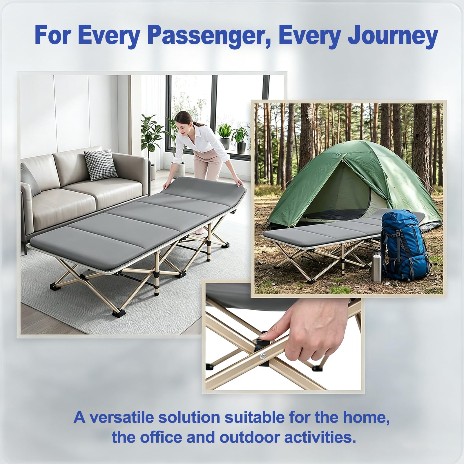 Tragbares, faltbares Campingbett mit Matratze, strapazierfähig, übergroßes Nickerchenbett für Camping, Büro, Wandern, Angeln, Schlafliege, Reisen, Zuhause, 299,8 kg Tragkraft