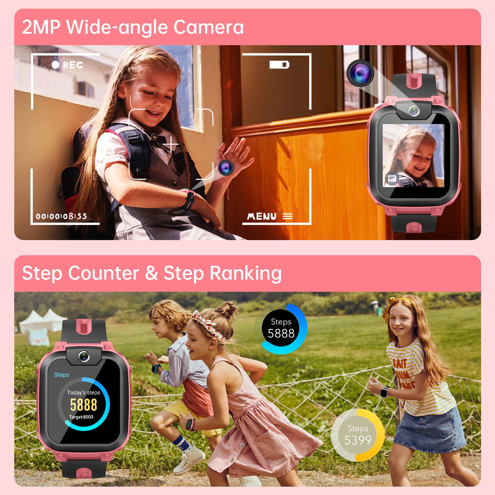 imoo Z1 Smartwatch Bambina Ragazza, Orologio Intelligente per Ragazze con Videochiamate & Chiamate Lunga Autonomia, Orologio Bambino Localizzatore GPS, Resistente all'Acqua IPX8 (Z1, Rosa)