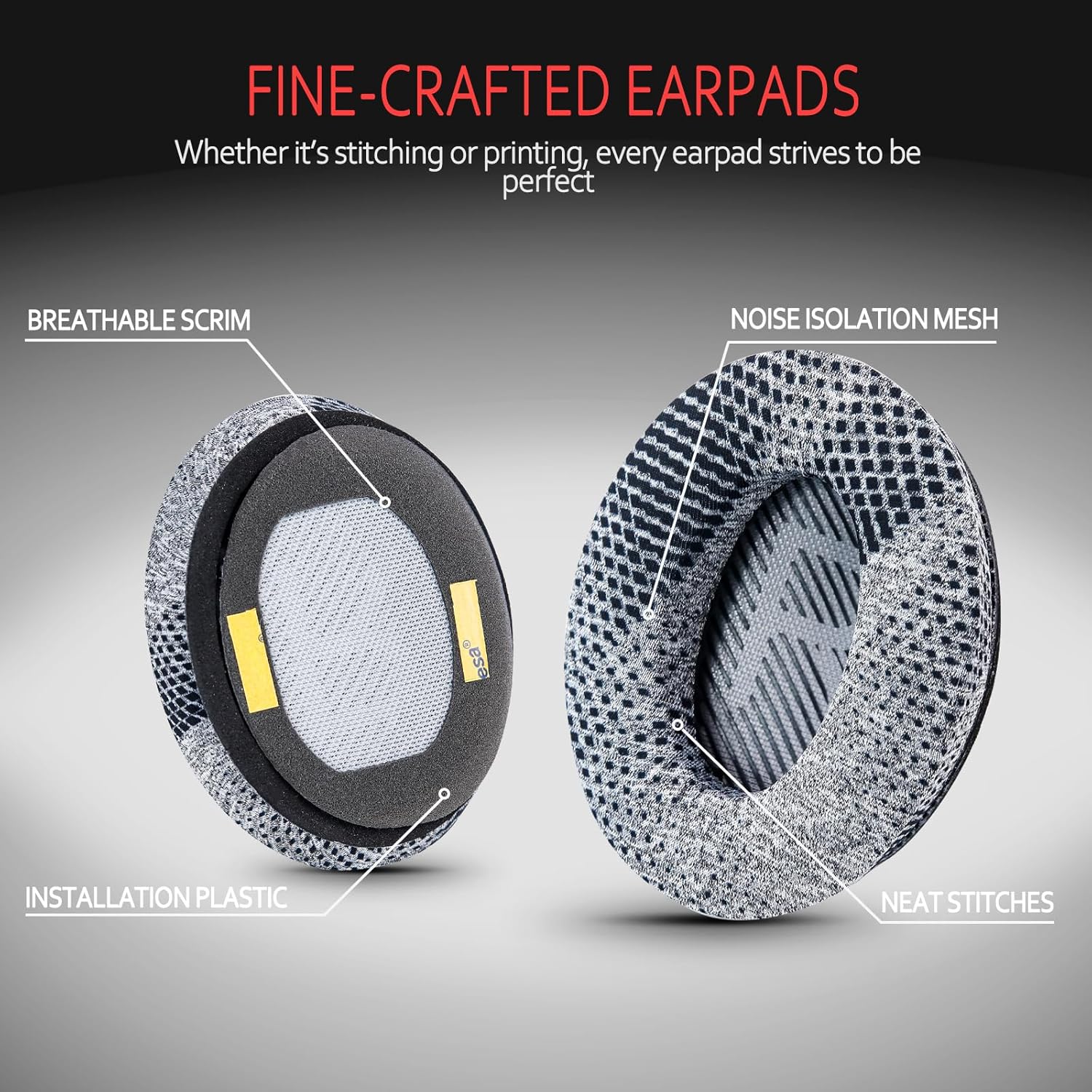 Instant-Chill Professional Bose Headphones Ear Pads, Fits Bose QuietComfort 35 ii /QC35 /QC25 /QC2 /QC15 /Ae2 /Ae2i /Ae2w /SoundTrue & SoundLink(Over-Ear), Cooling-Gel by Krone Kalpasmos – Grey Scrim