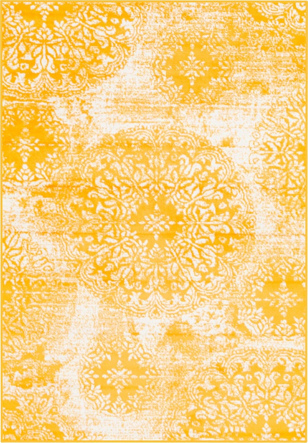 Yellow and Ivory Synthetic Low Pile Bohemian Area Rug