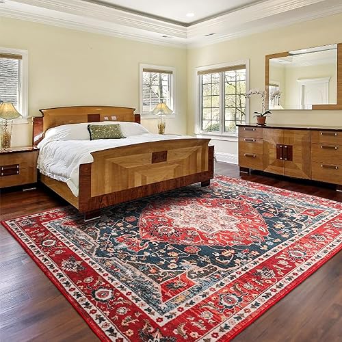 Miniatura 2 de Comeet Alfombra suave de 5 x 7 pies, lavable para sala de estar, dormitorio, alfombra vintage de pelo bajo, antideslizante, sin desprendimientos,