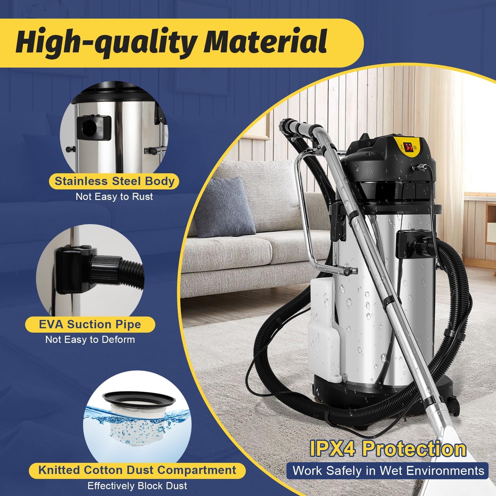 Macchina per la pulizia dei tappeti commerciali, 3 in 1 Spray & Extract Carpet Cleaner, 20L/40L/60L/80L Tappezzeria Commercial Carpet Cleaner per bagnato asciutto, per la pulizia profonda dei tappet