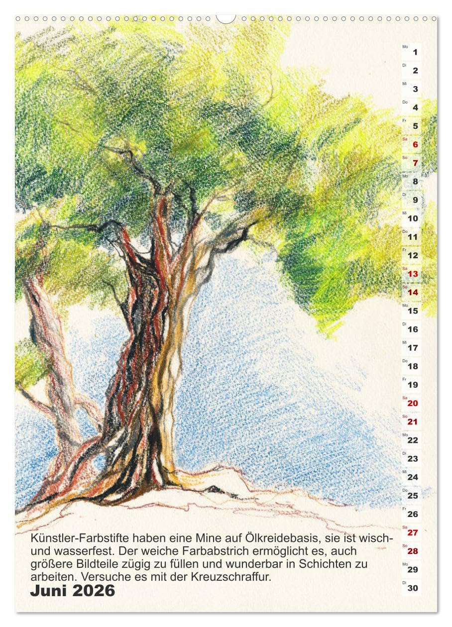 Mal mal mit Stiften (Wandkalender 2026 DIN A2 hoch), CALVENDO Monatskalender: Einfache Motive zum Nachmalen mit Stiften (CALVENDO Hobbys)