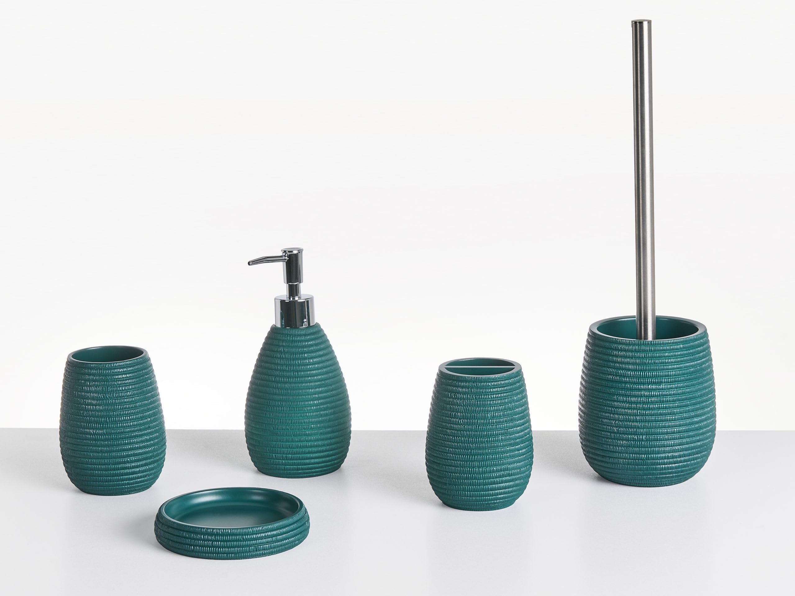 Conjunto de Accesorios de baño jabonera dispensador de jabón escobilla de Inodoro Vaso Soporte para cepillos de Dientes Verde Azulado Quila