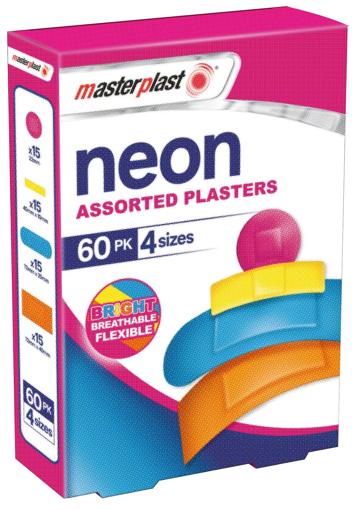 MasterplastNeon Assorted Plaster | 60 Pk | 4 Sizes
