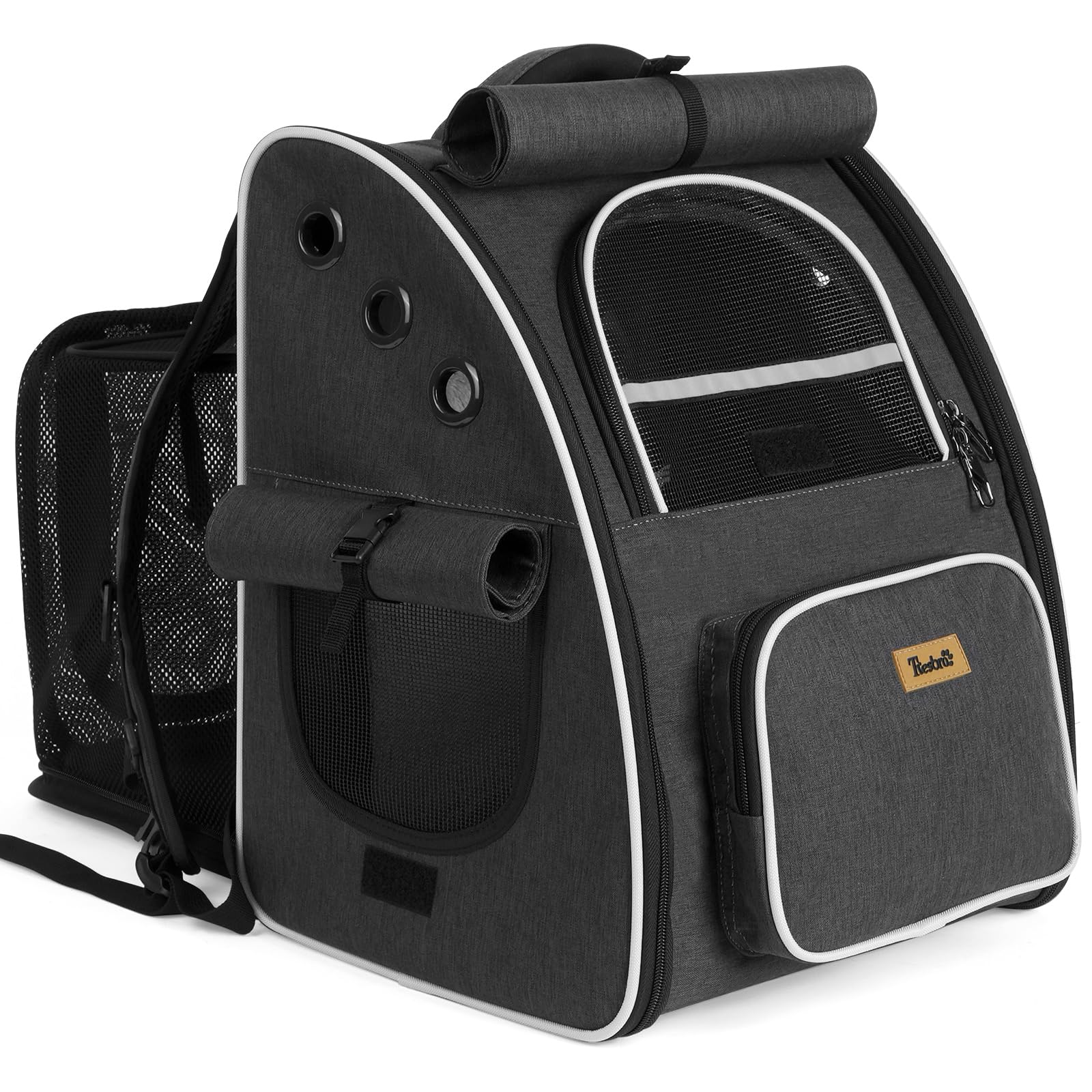 Tresbro 拡張可能な 犬 リュック 猫 ペットキャリー ロック式ダブルファスナー・カーテン付きの ペットリュック 小型犬