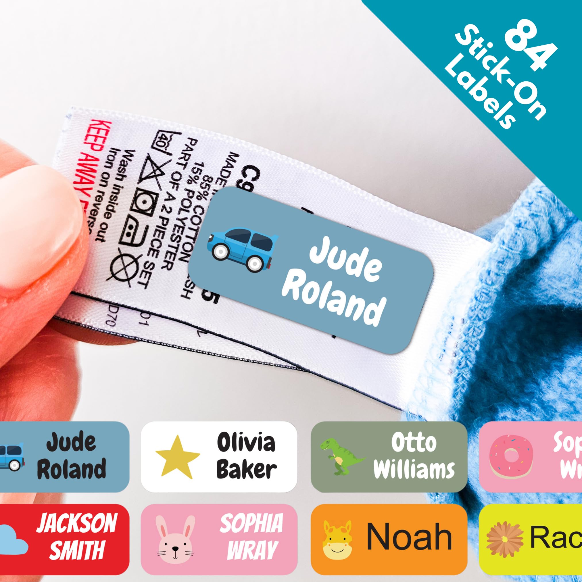 QuoteMyWall 84 Stick On Washable Clothing Labels for School Uniform Clothes | No Iron Personalised Name Sticker Tags Kids, Care Home Customised Peel & Stick Children's Stationery (Yellow) โ image 1