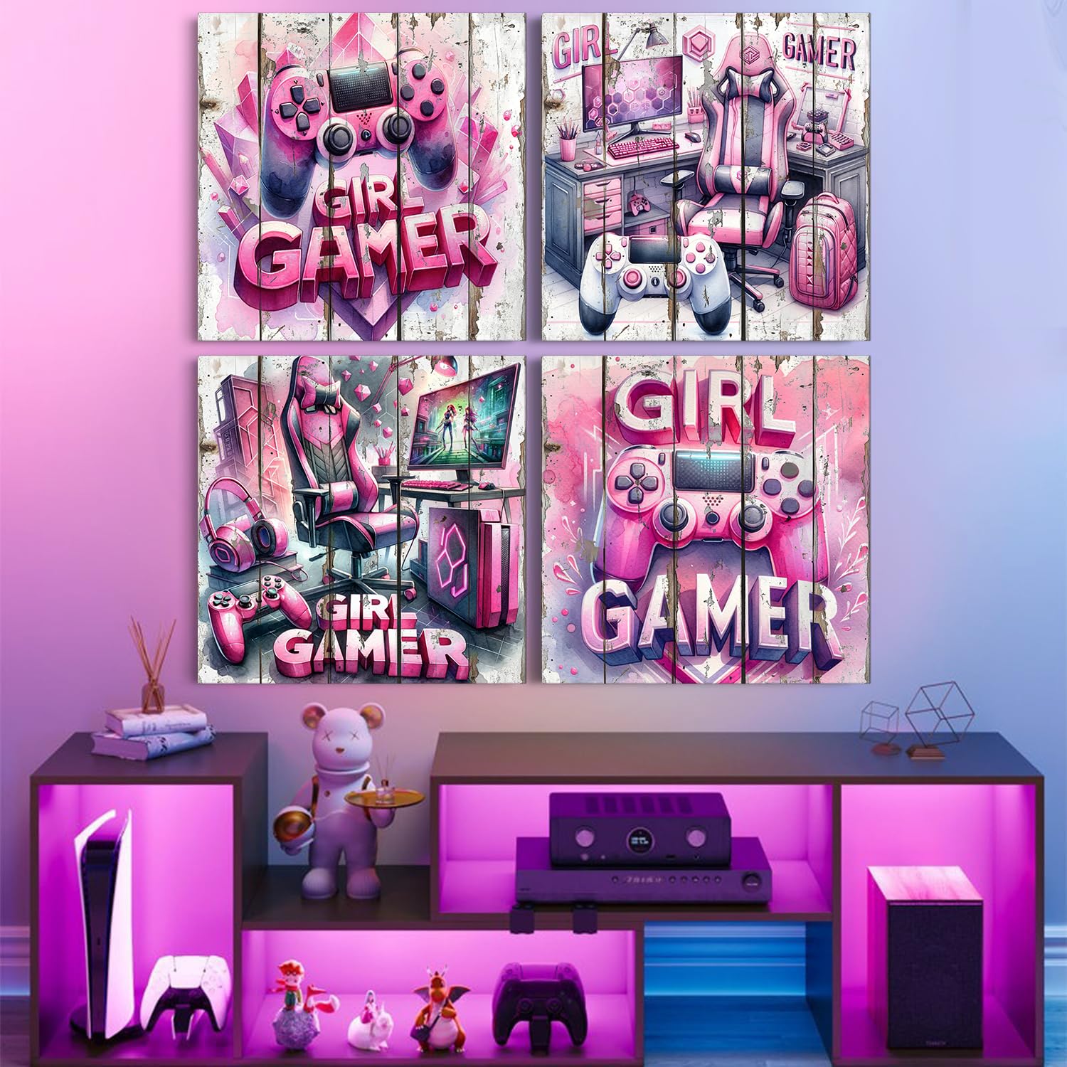 Gamer Room Decor Pink Gamepad Art 24x24