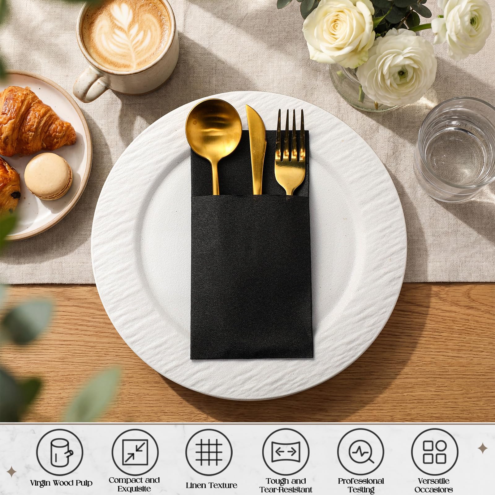 Confezione da 200 tovaglioli di carta usa e getta, 41,9 x 41,9 cm, morbidi e assorbenti, per bagno e cucina, tovaglioli usa e getta, per cene di nozze, feste di lusso, eventi