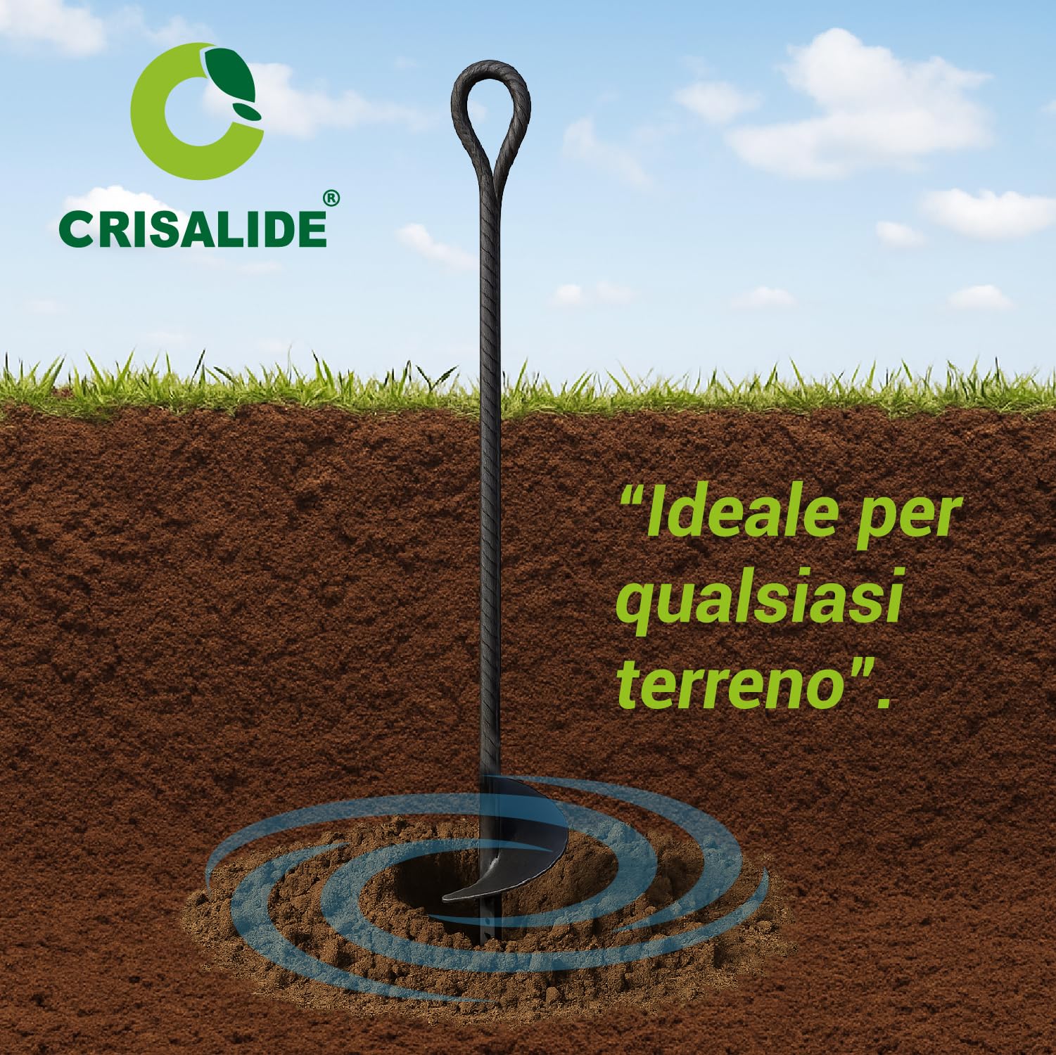 Crisalide® – Trivella in Ferro per Vigneti e Ancoraggi Tirafili | Lunghezza 90 cm | Pala Ø 15 cm | Ideale per Terreni Agricoli, Orti e Giardinaggio