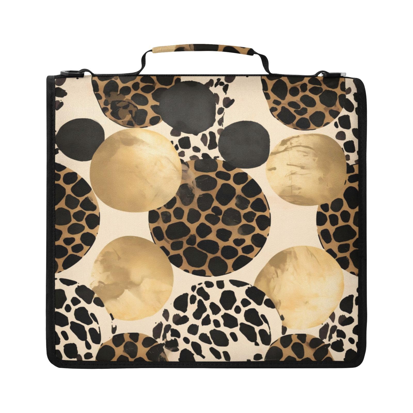 Leopard Circle Gold Pattern Zipper 3 Ring Raccoglitore Bag
