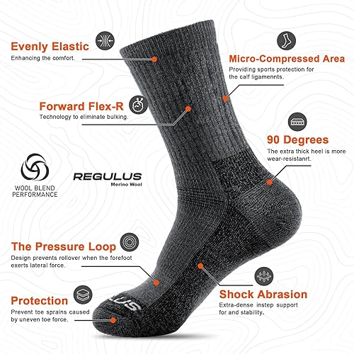 Miniatura 3 de Regulus Calcetines de lana merina, calcetines de senderismo para hombres y mujeres, calcetines atléticos acolchados para correr, calcetines de media