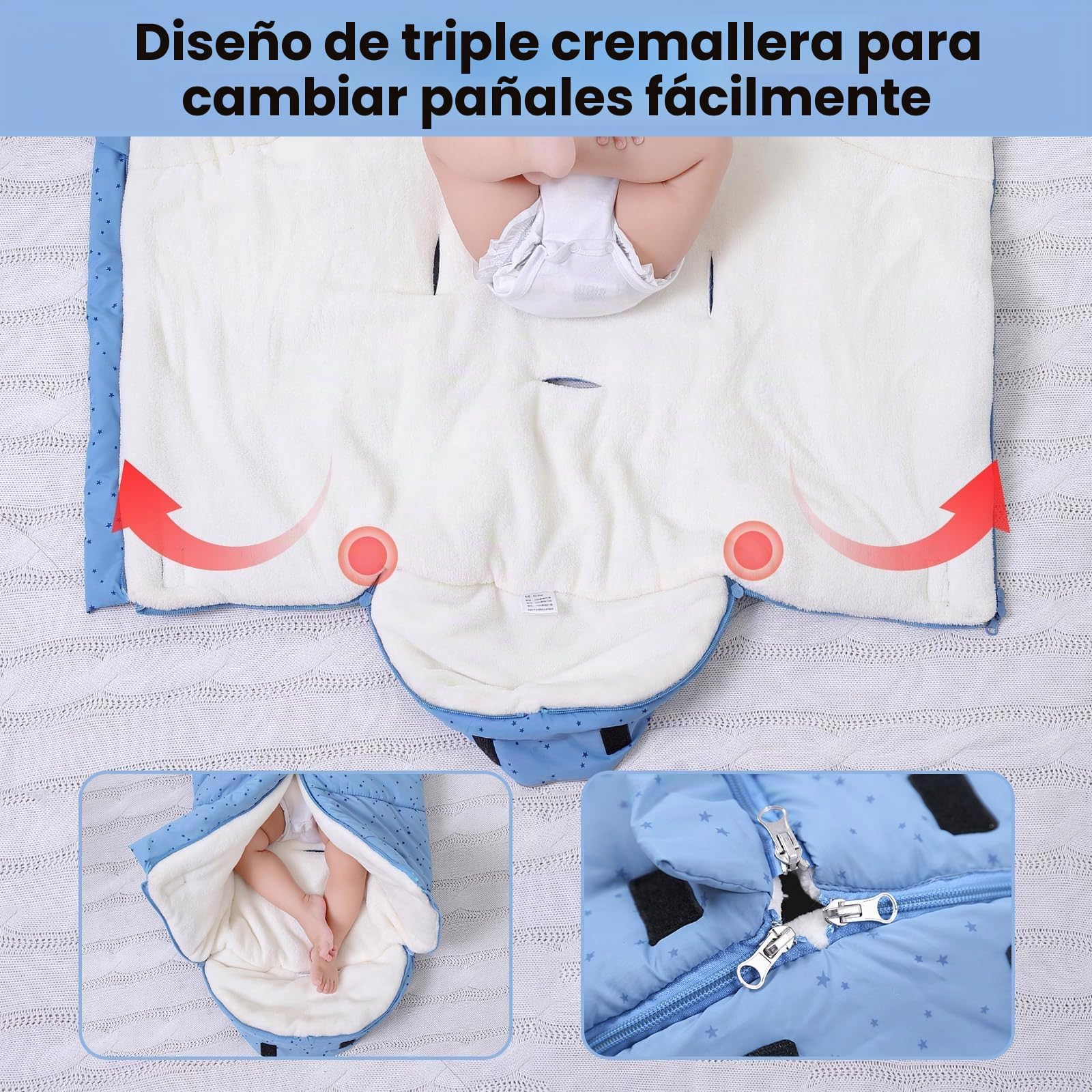 WYTbaby Saco de invierno para cochecito de bebé con cremallera, cálido forro polar para cochecito universal