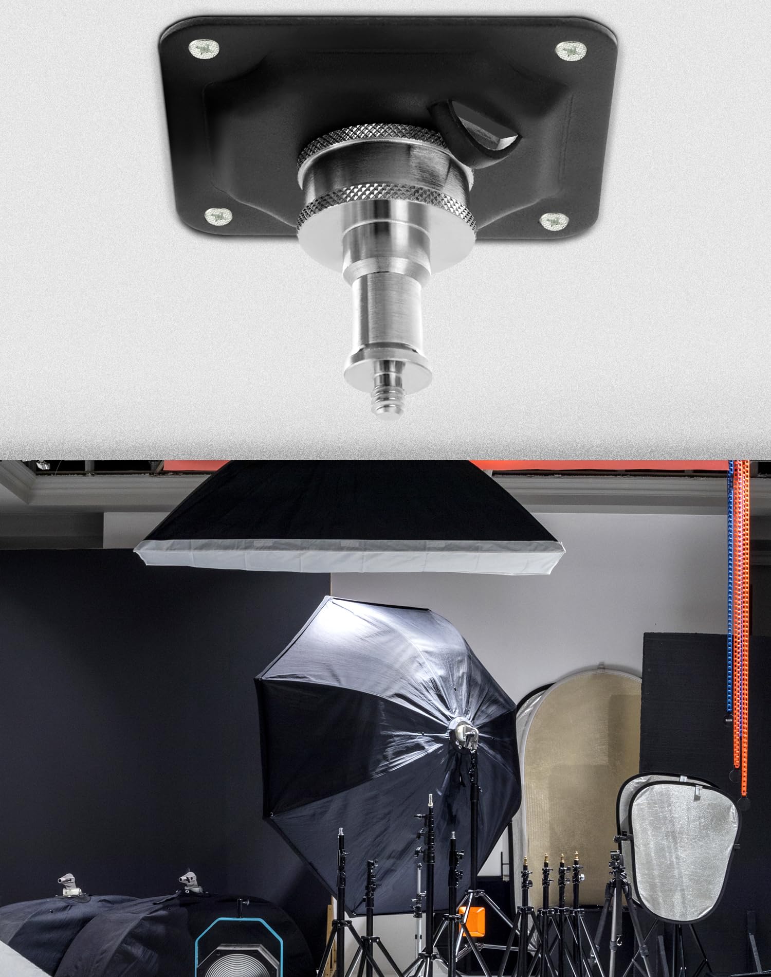 QWORK® Attacco per staffa di montaggio a parete e soffitto con filettatura universale da 1/4 di pollice per fotocamera, monitor, illuminazione da studio