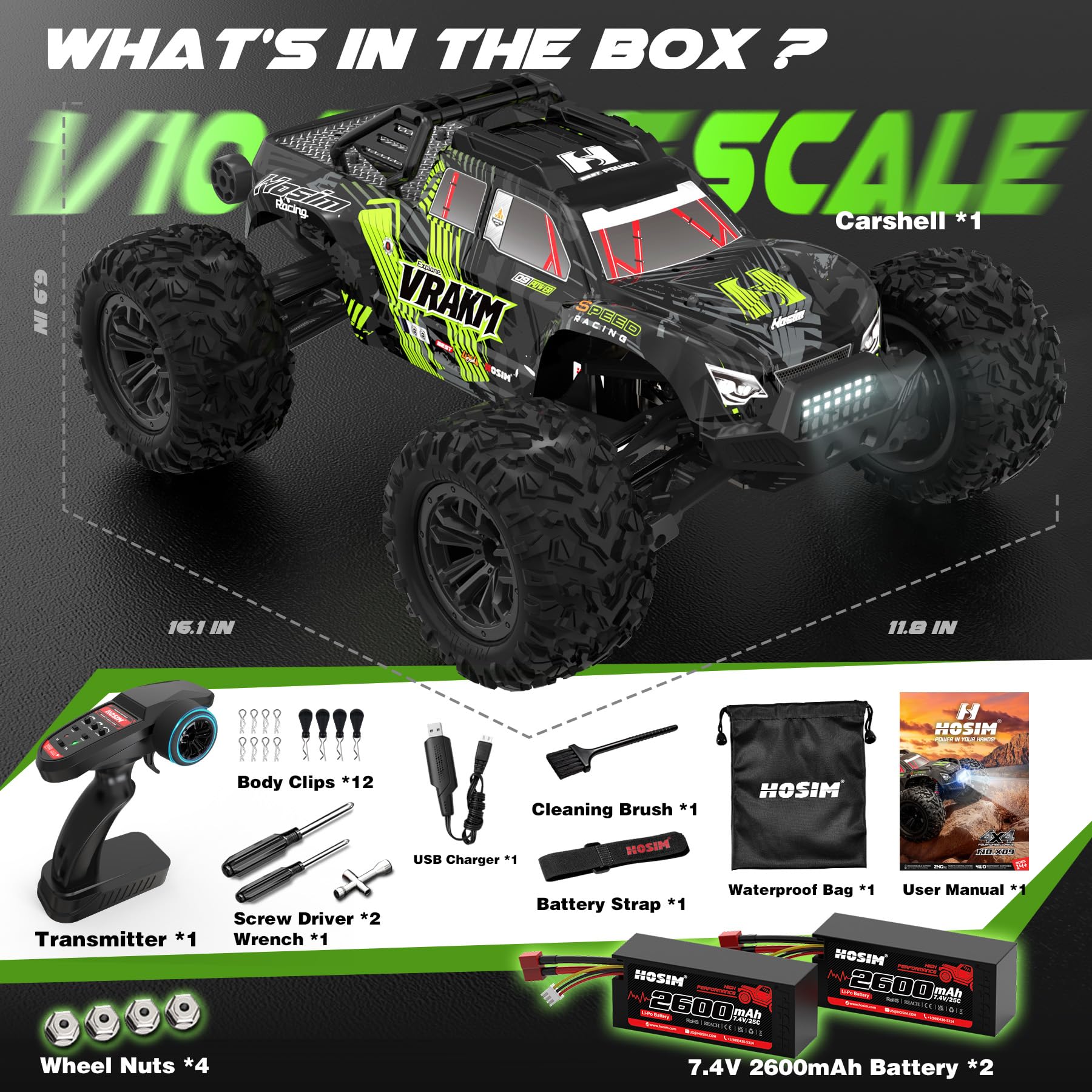 Hosim X09 Brushless RC Auto für Erwachsene, Mini 1:10 70 km/h High Speed 4x4 Offroad RC Truck, schnelles ferngesteuertes Auto 40+ Min Fahrzeit, All Terrain Hobby Monstertruck