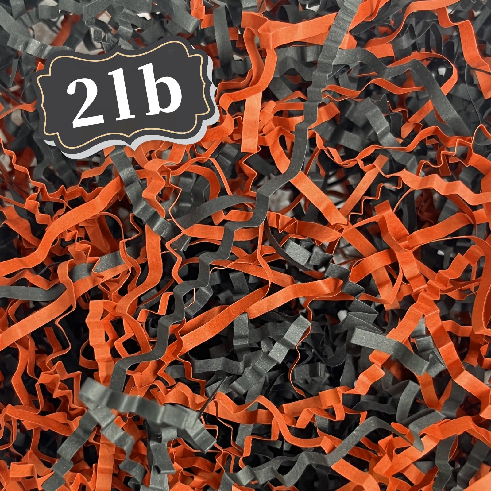 ZEBMOON 2 LB Black Orange Crinkle Cut Paper Shred Filler Great for Gift Wrapping, Halloween Basket Filling, Birthday, Wedding, Thanksgiving, Graduation, New Year Party Decorations Filling Supplies