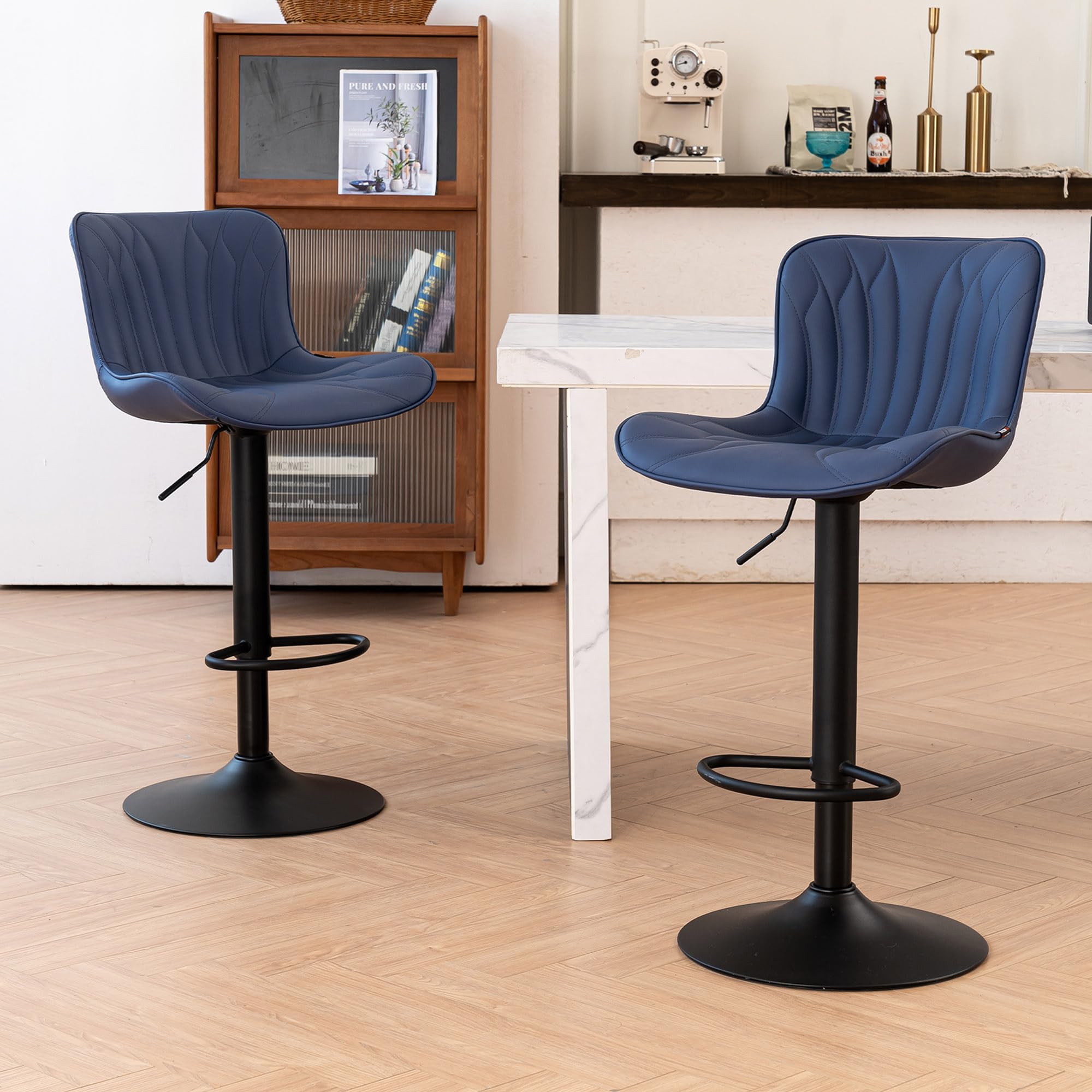 Kidol & Shellder Bar Stools Set of 2 Modern Barstools Adjustable Swivel Faux Leather Counter Stools Wing Back Breakfast Bar Chairs, Purple, 3-5 Mins to Assemble