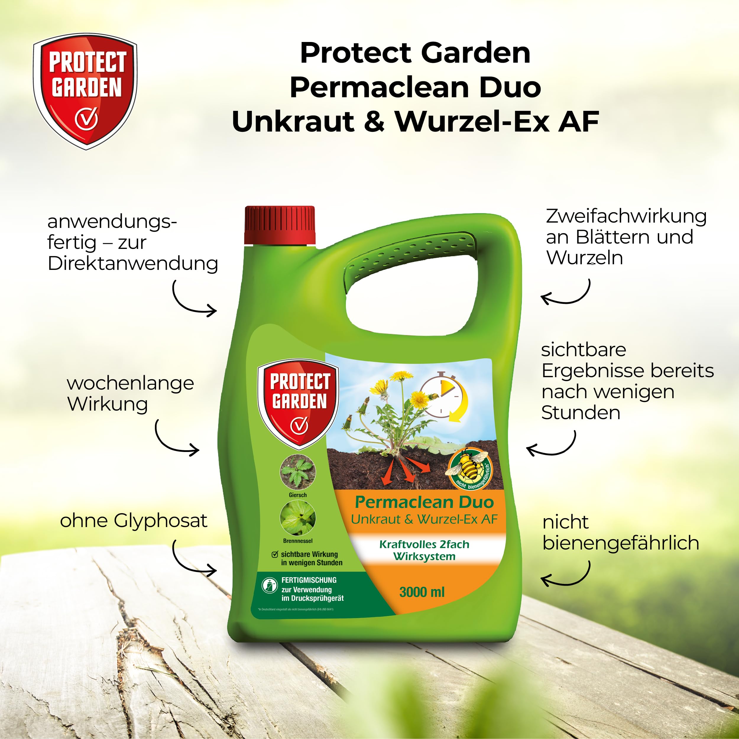 PROTECT GARDEN Permaclean Duo Unkraut & Wurzel Ex AF, anwendungsfertiger Unkrautvernichter mit Zweifachwirkung gegen Unkräuter und Ungräser, 3 Liter