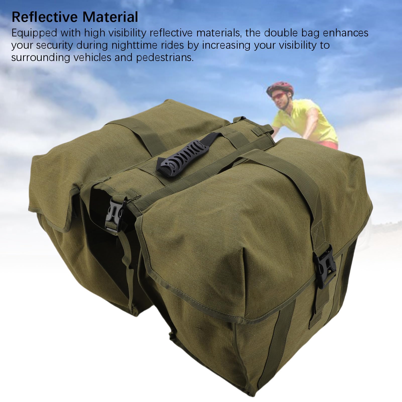 Borsa Doppia per Seggiolino Bici in Tela Impermeabile di Grande capacità per Ciclismo, Borsa da Sella Posteriore Riflettente per Viaggi a Lunga Distanza (43 litri)
