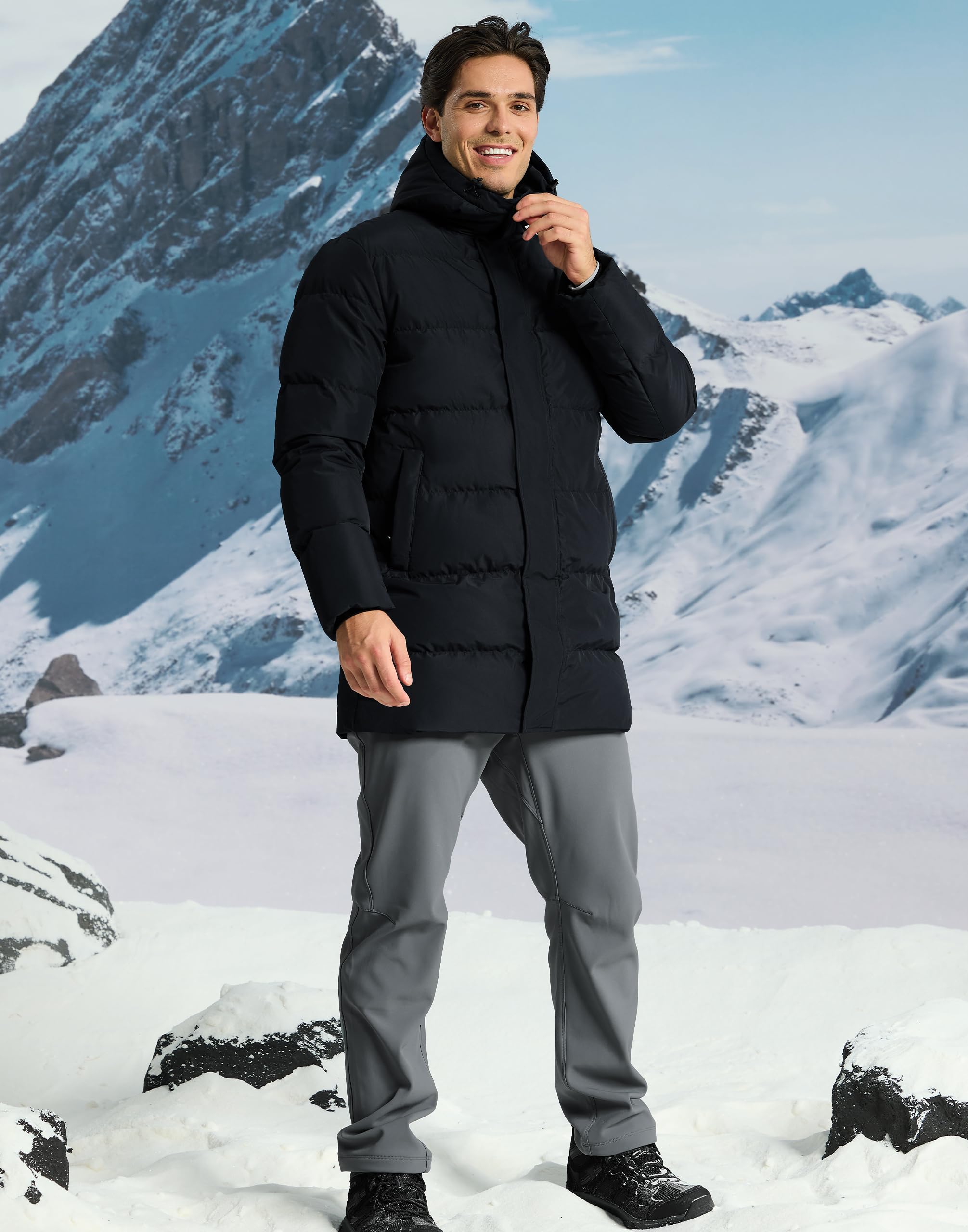Pioneer Camp Manteau Long Homme en Duvet Parka d'Hiver Chaud à Capuche - Doudoune Matelassée pour Extérieur
