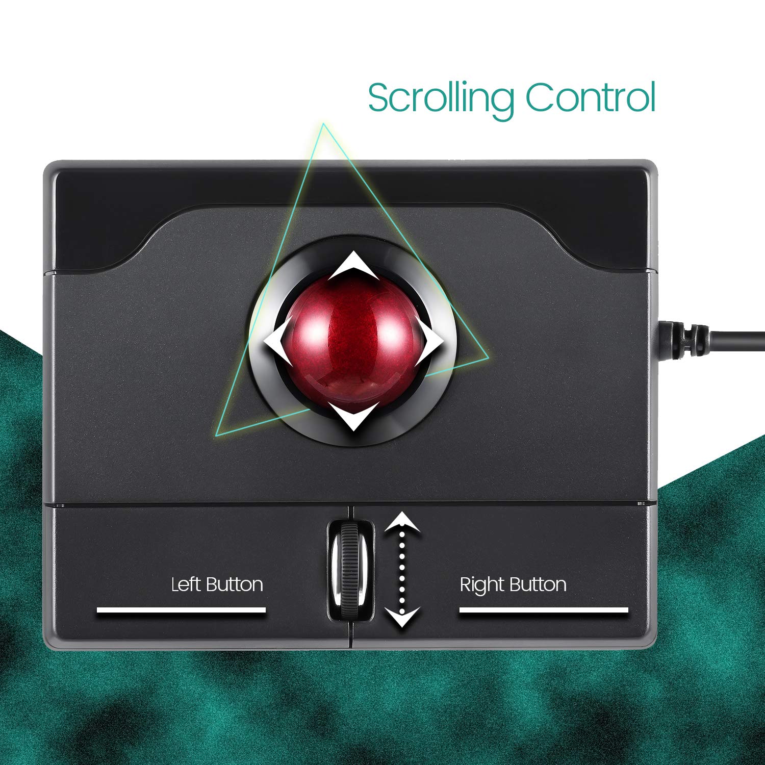perixx PERIPRO-506 Ratón con USB Trackball Ratón – 100 x 80 x 42 mm – 25 mm Trackball Brillante – Reposapiés Palma de Gel Desmontable – Rueda de desenrollado