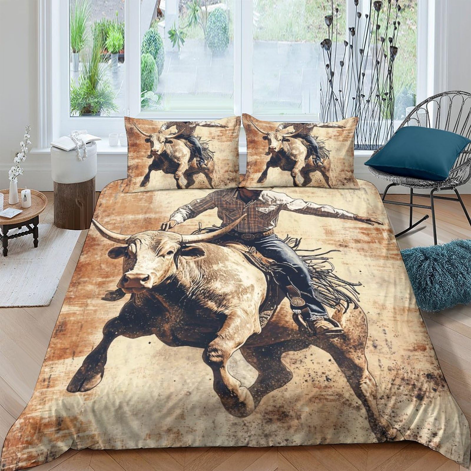 Ctjqhvkz Style-5 3D Printed Rodeo Cowboy Fitted Sheet Microfiber Soft Breathable Bull Rider Bed Cover For Bedroom Guest Room Decor Single（135X200cm）