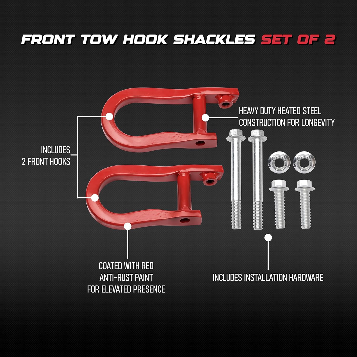AA Ignition Front Tow Hook Recovery Shackles Set of 2 Compatible with Chevy and GMC - 2007-2019 Silverado 1500, Silverado 1500 LD, Sierra 1500, Sierra 1500 Limited - Replaces 84192871 - Red