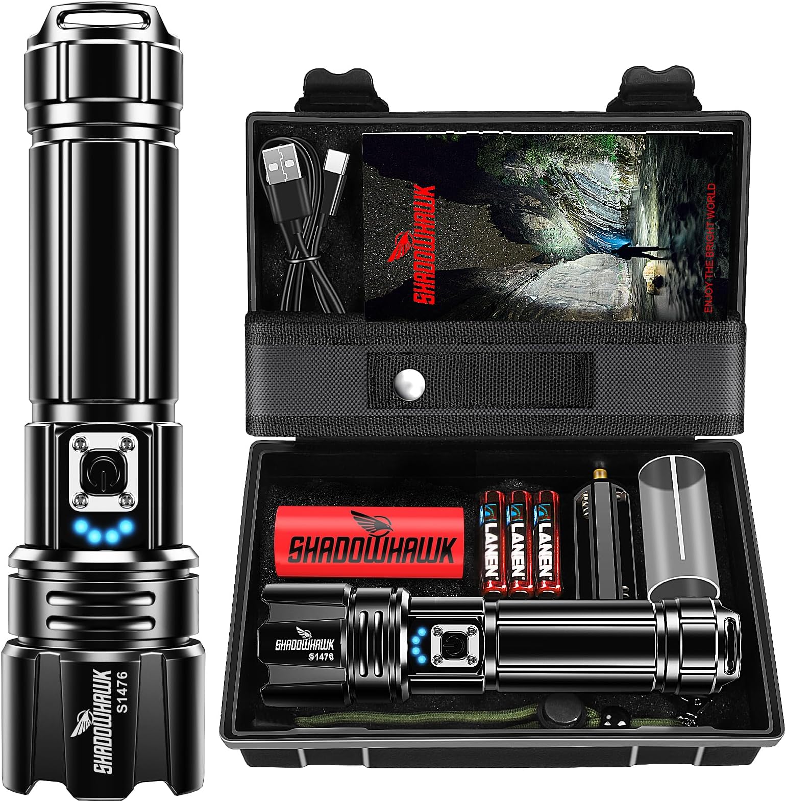 Flashlight Led USB Rechargeable, 20000 lumens Torch Light XHP70.2, Super Bright Tactical Flashlights, IP67 Waterproof Zoomable, for Outdoor Camping Hiking Emergency(with Battery)