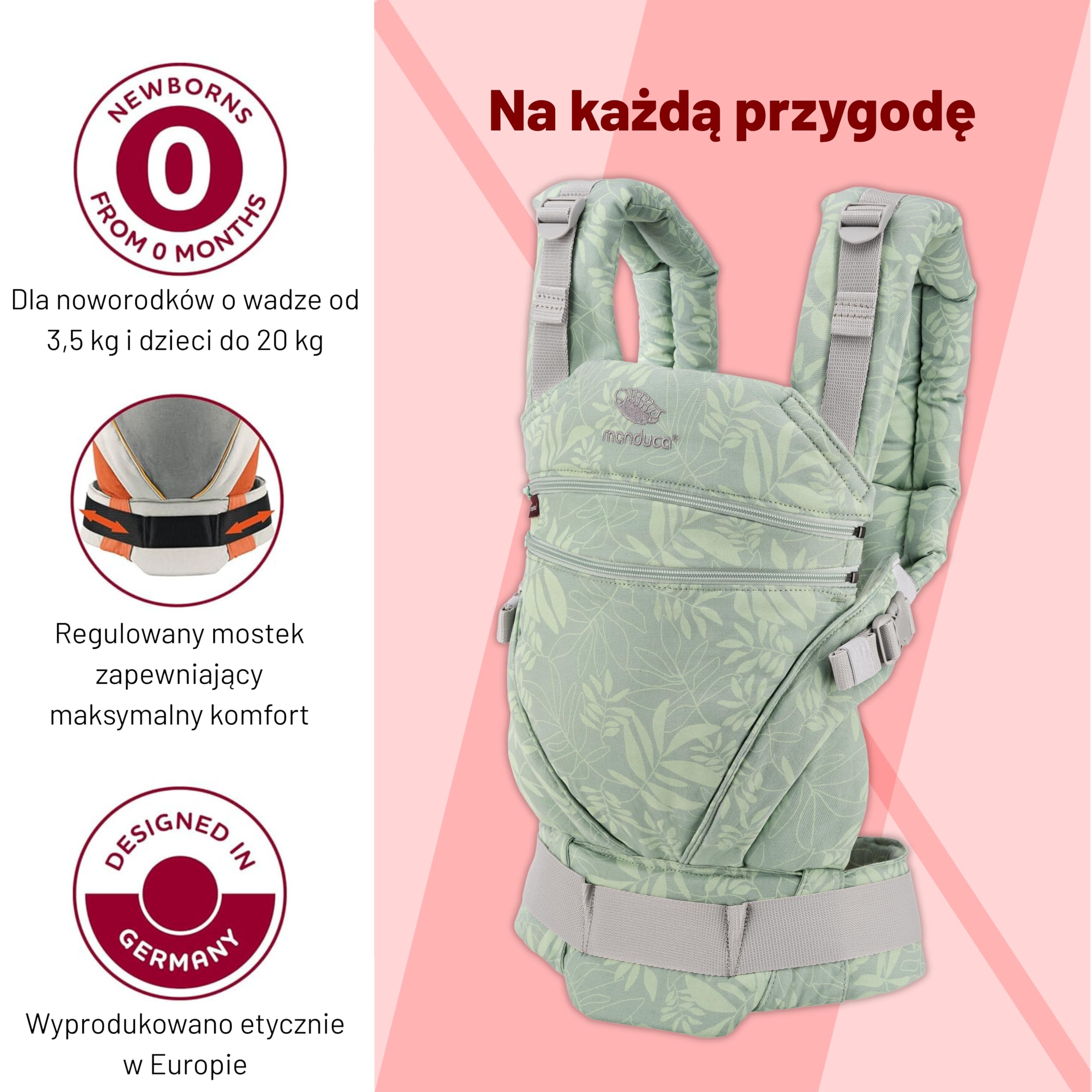 manduca XT nosidełko dziecięce – regulowane siedzisko, które rośnie wraz z dzieckiem – nosidełko dla niemowląt z bawełny organicznej z 3 możliwościami noszenia, zielony botaniczny