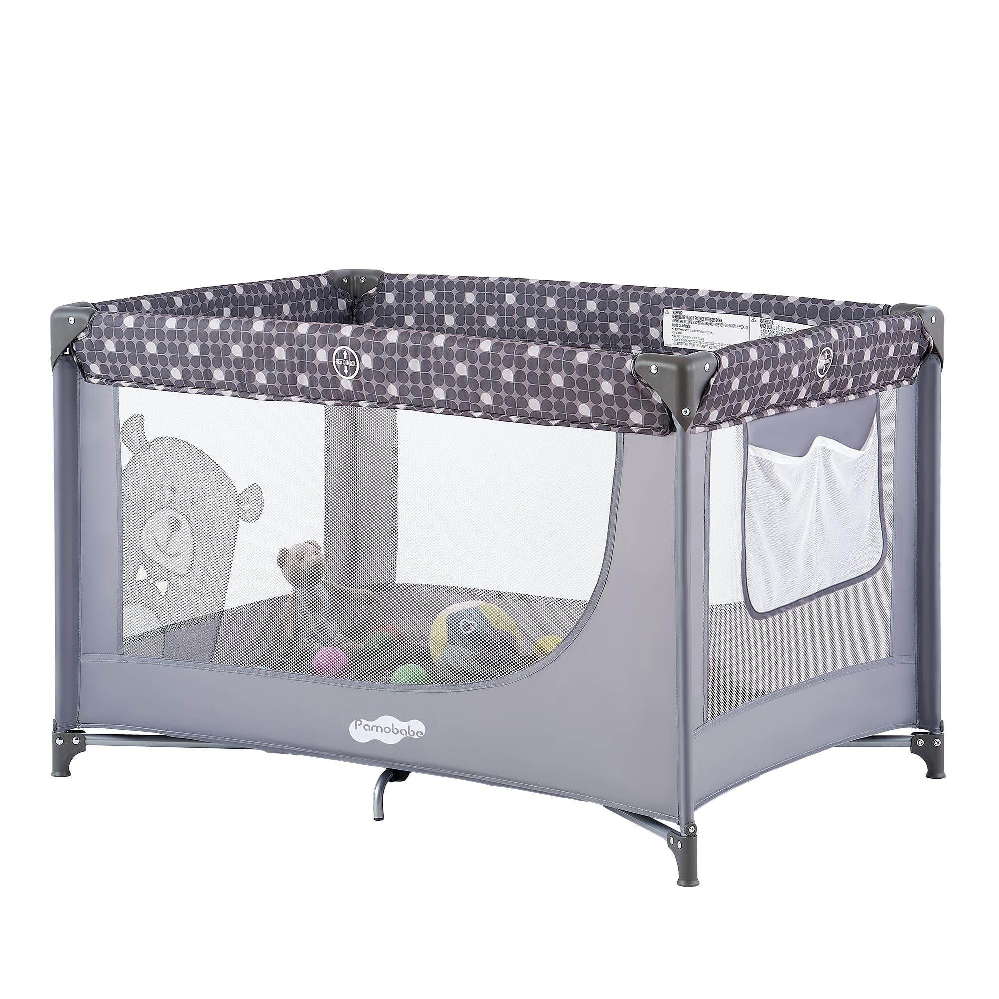Pamo Babe Portable Crib Baby Playpen with Mattress and Carry Bag Grey