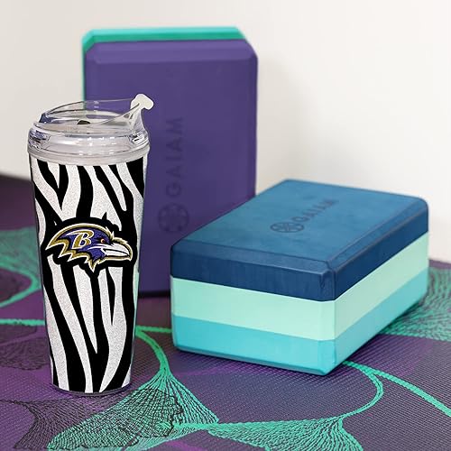 Miniatura 386 de Rico Industries NFL - Vaso de purpurina acrílica de 24 onzas con tapa con bisagras, vaso de doble pared con licencia oficial y popote Tie Dye
