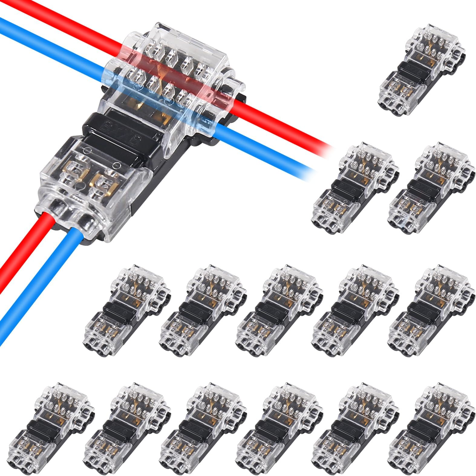 15Pcs T Type Wire Connector 2 Pin Automotive Wire Splice Connector T Tap Wiring Connector 3 Way Terminals Universal Electrical Wire Splicing Connection for Car,LED Lighting, Vehicle Audio Video