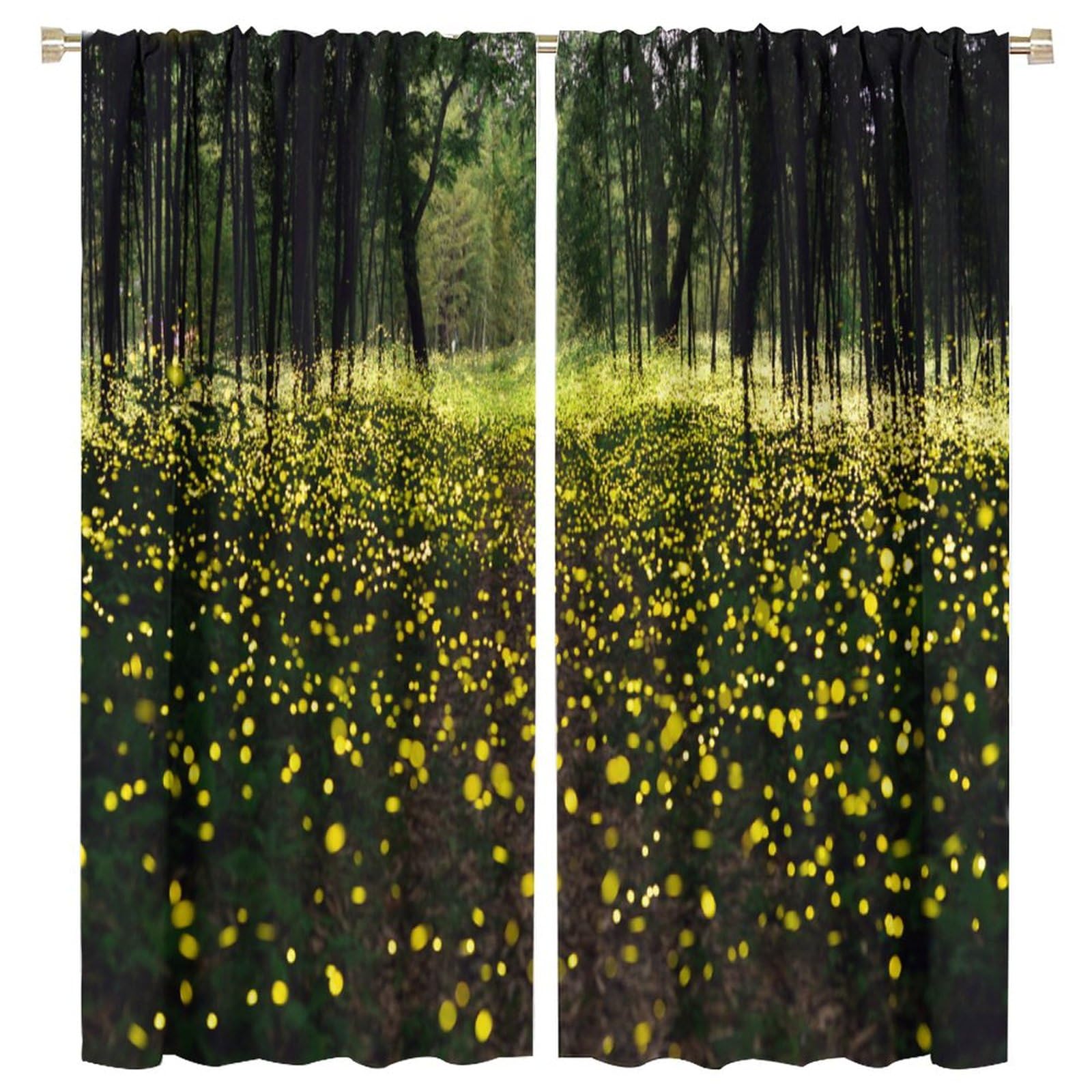 Firefly Blackout Window Curtain,Firefly are Japanese Summer Tradition for Girls Boys Living Room Bedroom Decor Drapes 2 Panels 63x72in, Style