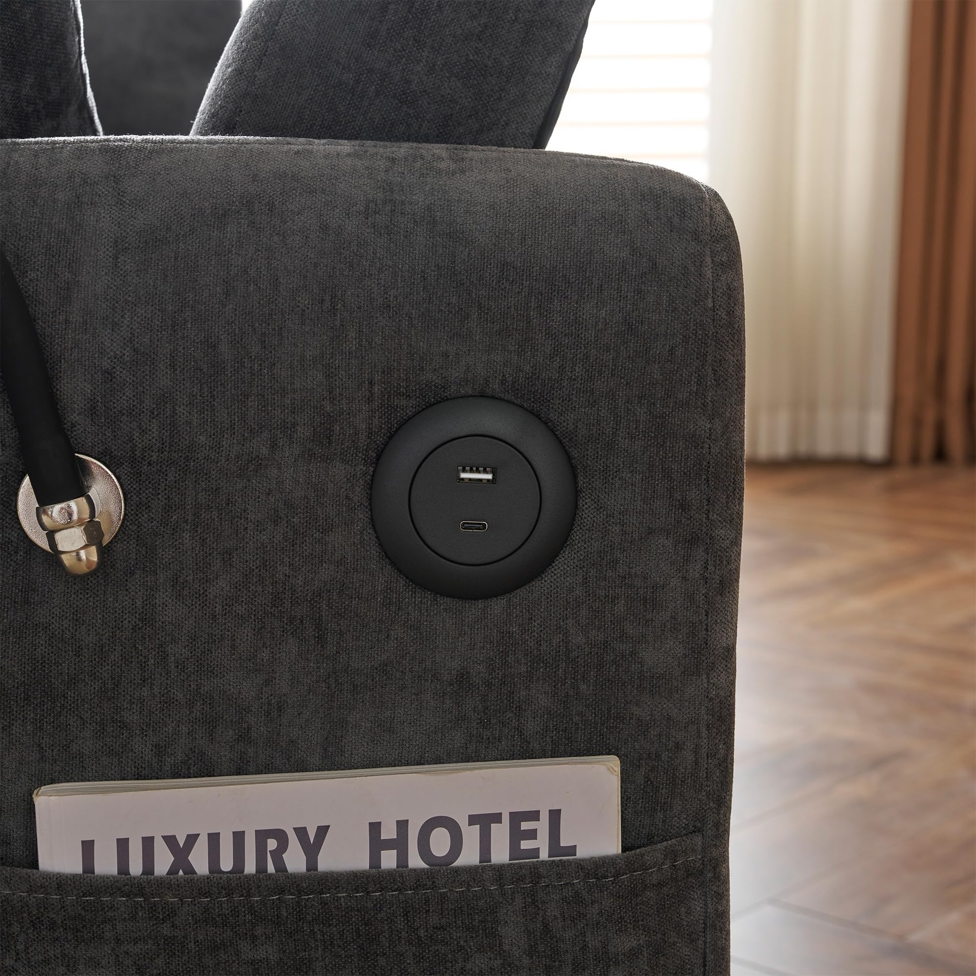Azkoeesy Sofá cama plegable con función de dormir, sofá de 2 plazas con respaldo ajustable, soporte para móvil, USB, 2 cojines, tela de chenilla, para salón, dormitorio, sala de cine en casa (Gris)