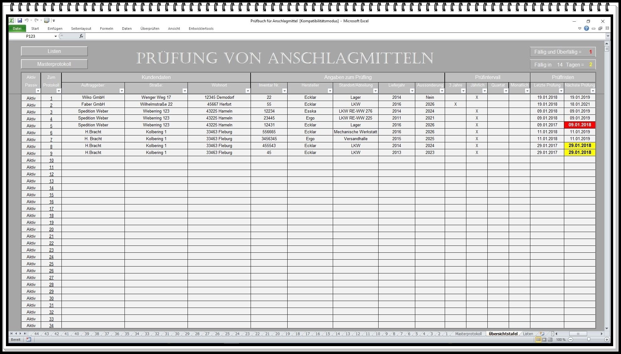 Prüfbuch für Anschlagmittel Dokumentation der Prüfung Nach DGUV 100-500 Zurrgurte, Rundschlinge, Zurrketten, Hebebänder, Spanngurte prüfen. | Prüfungen dokumentieren, Prüffristen überwachen und Anschlagmittel sicher verwalten.