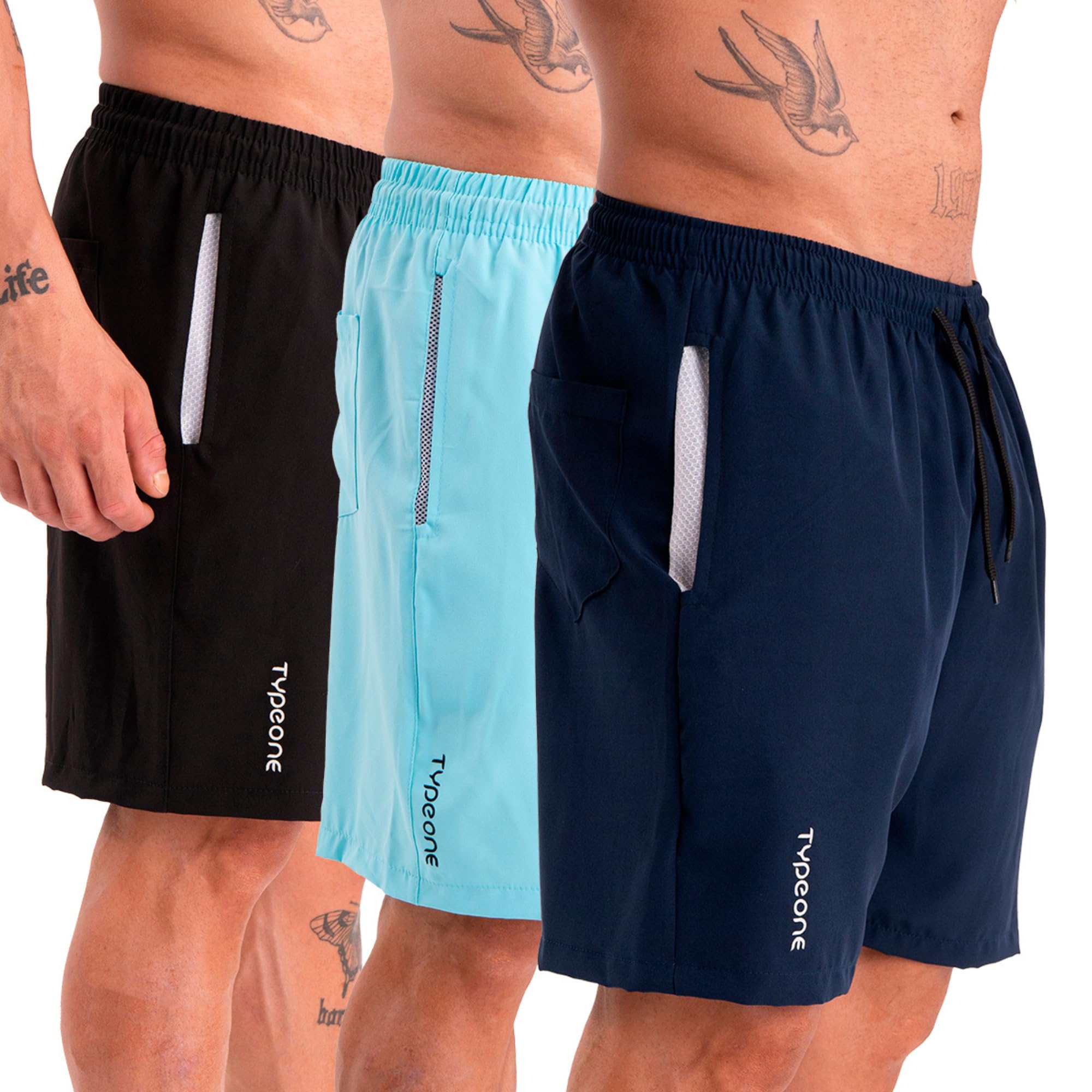 Kit 3 Bermuda Esportiva Masculina Tactel Com Elastano Shorts Com Bolso Anti Areia